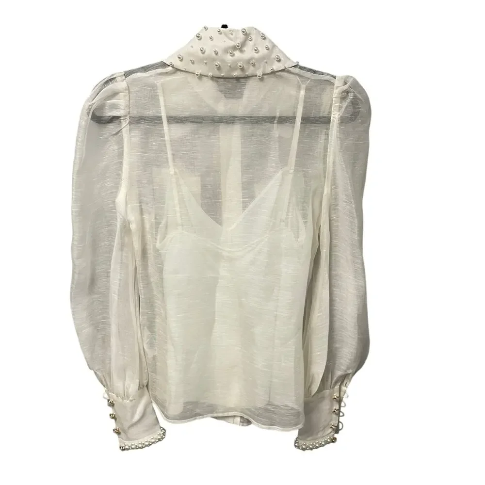 NWT Zimmermann High Tide Pearl Shirt Ivory Long Sleeve Button Up AU 0 / US 4 - Picture 11 of 11